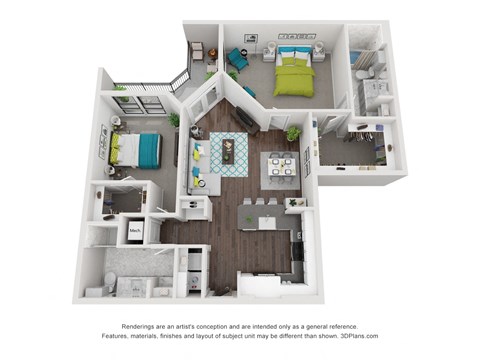 Floor plan for 2 beds, 2 baths, 1220 sqft